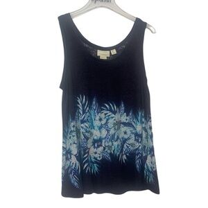 Cynthia Rowley 100% Linen Blue Floral Tank Top